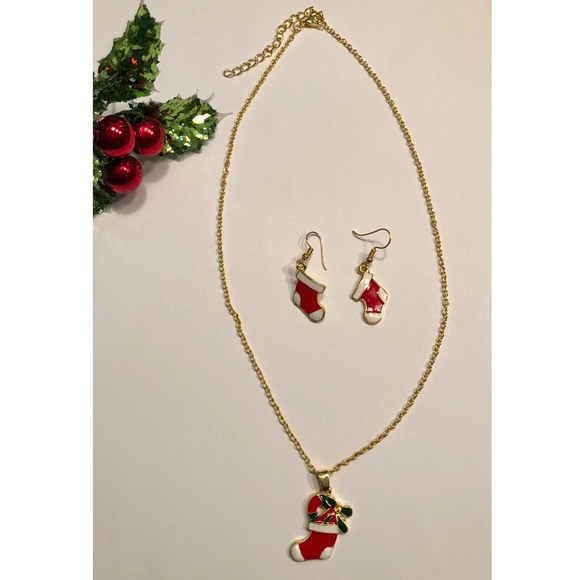 Christmas Stocking Necklace Earring Set - Picture 3 of 3